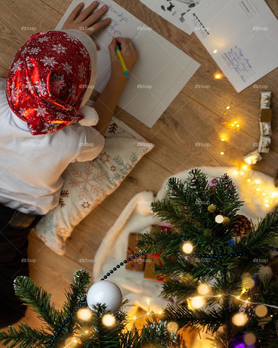 Baby boy writes a letter to Santa Claus, happy new year