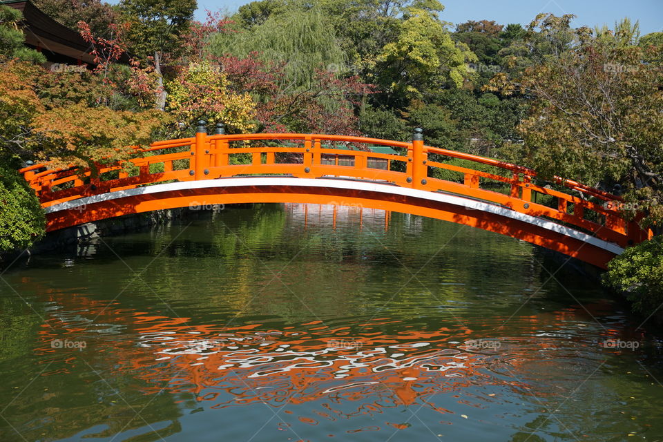 The vermillion bridge in Shinsen-en Garden part of the  Toji temple 