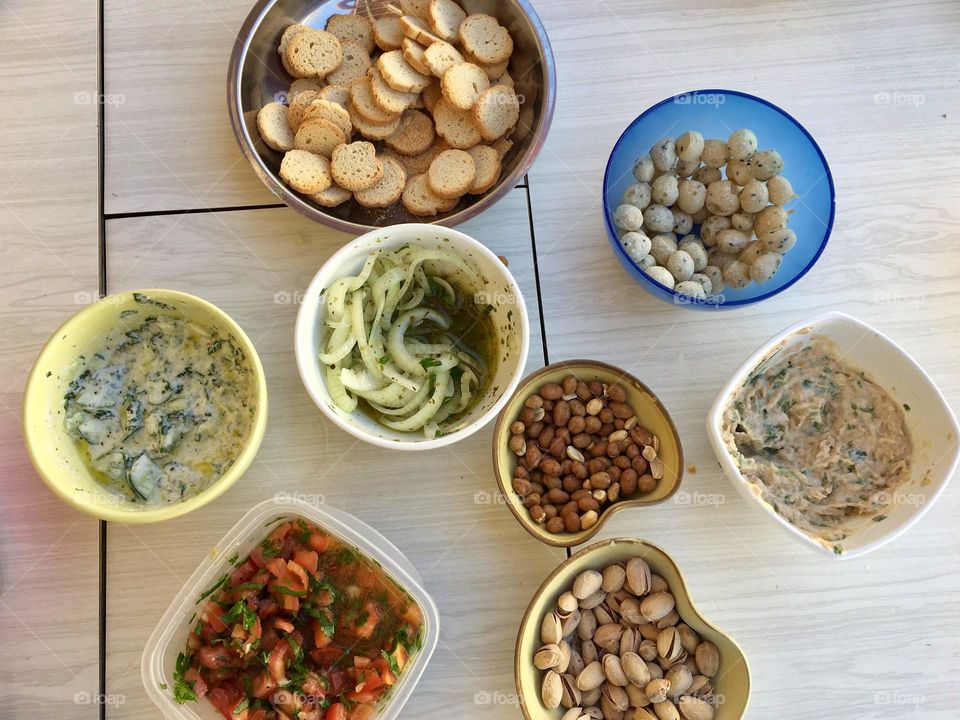 Appetizers in circular jars