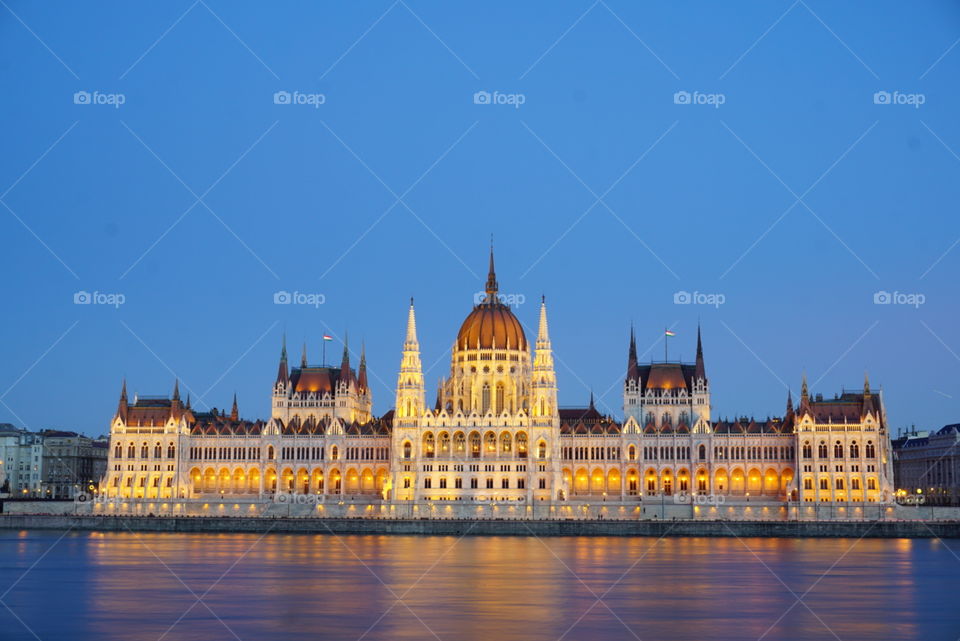 Budapest parliament at dusk 
