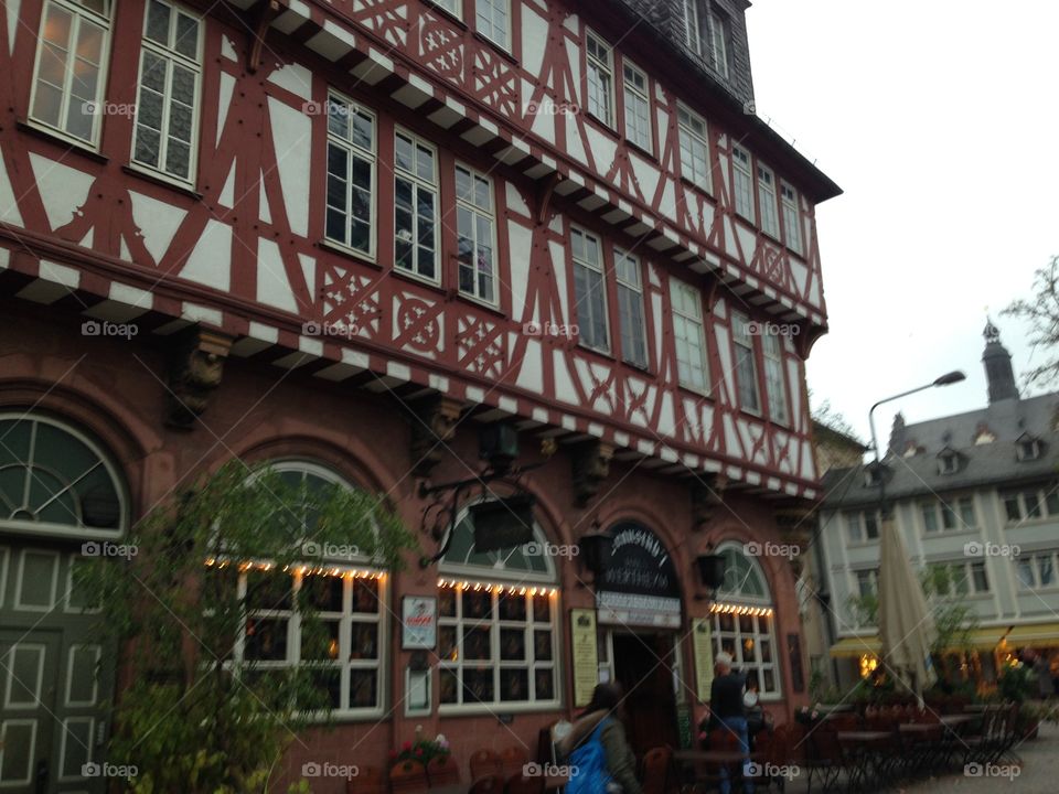 Windows in old Frankfurt. Old Frankfurt, Germany 