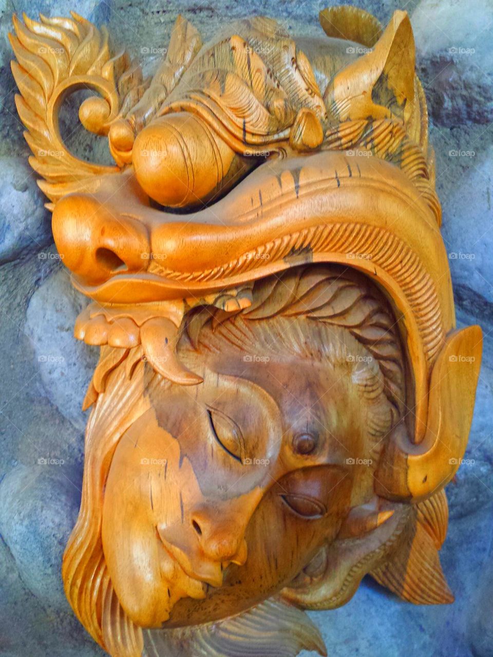 "Carved Wooden Diva Sculpture"