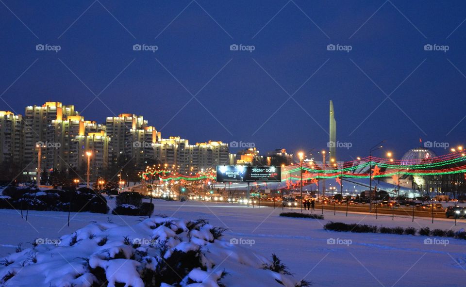 night cityscape winter view minsk