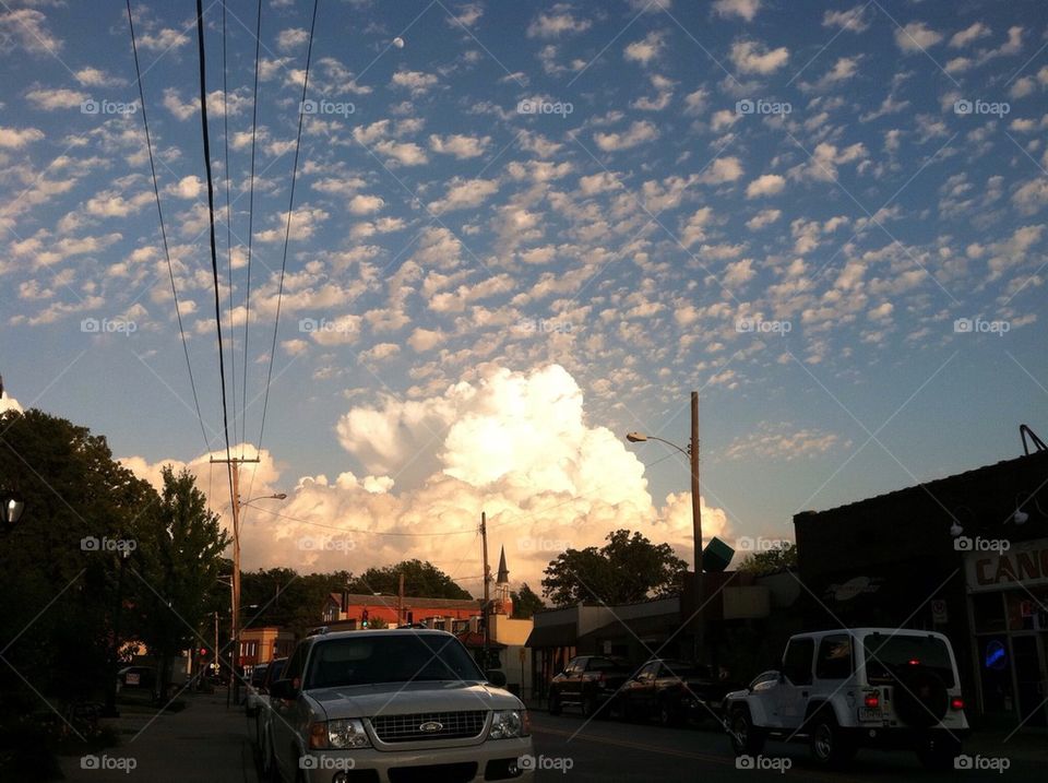 Cloud explosion over town