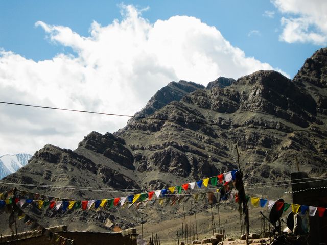 A scenic view of mountain from low angle.