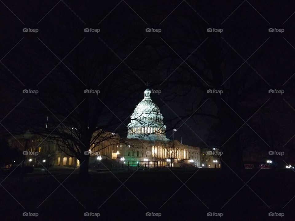 the US Capitol building late at night