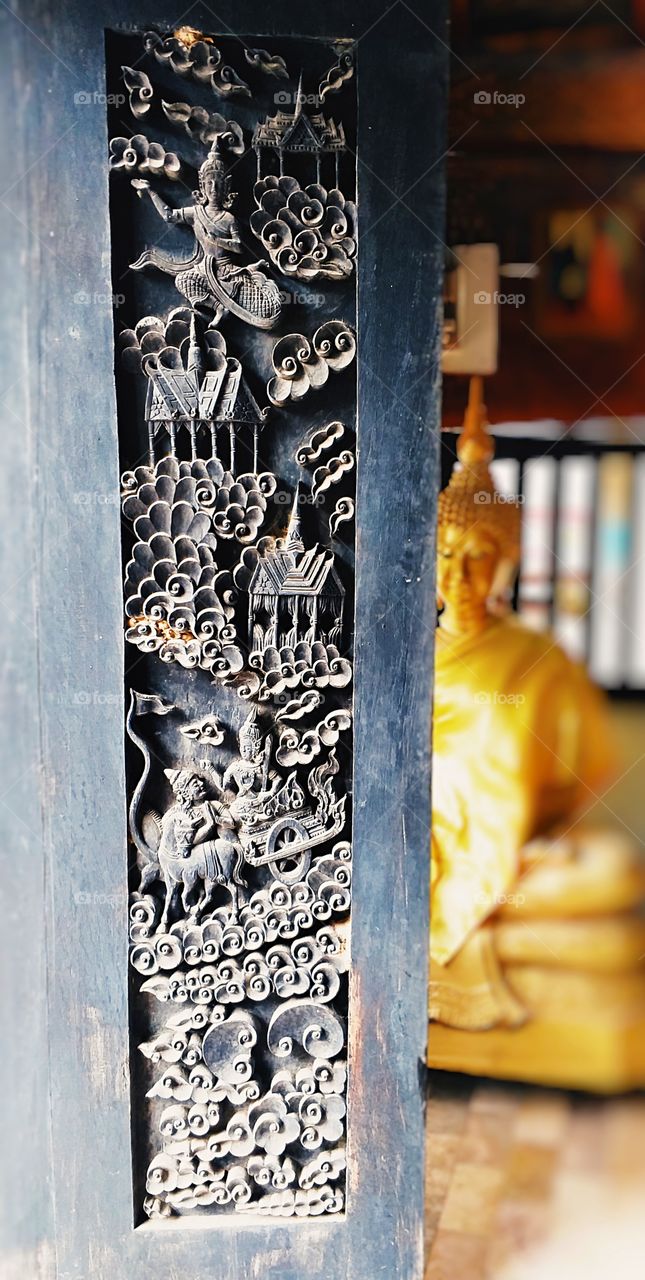 beautiful door .thai temple. wood door.