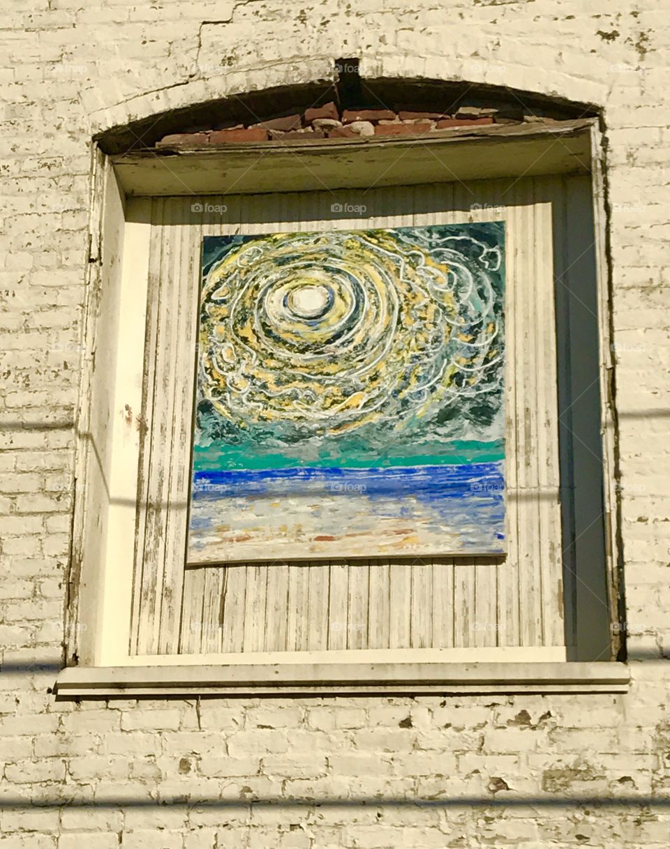 Old Window Frame with Artwork Inside