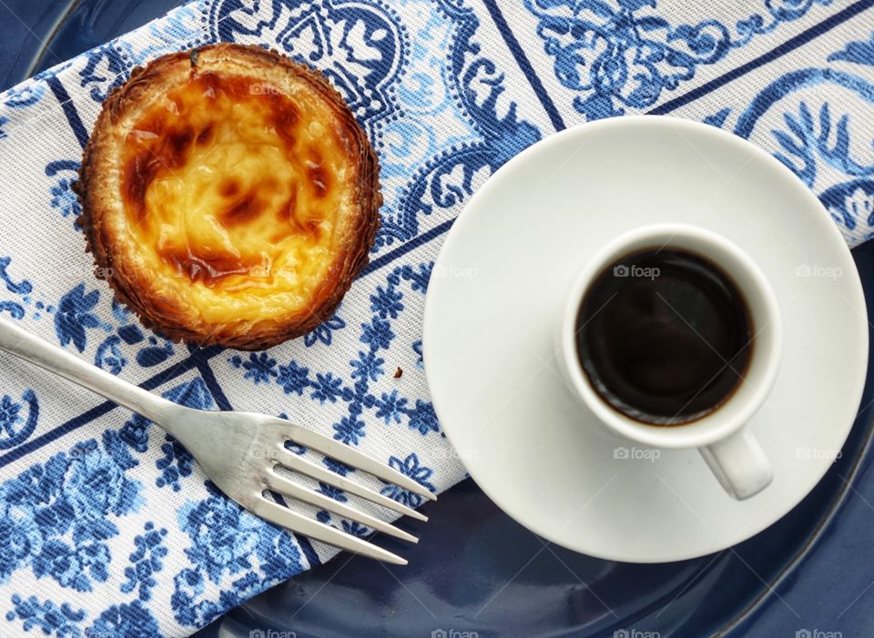 Portuguese Pastel De Nata Egg Tarts With Espresso Coffee