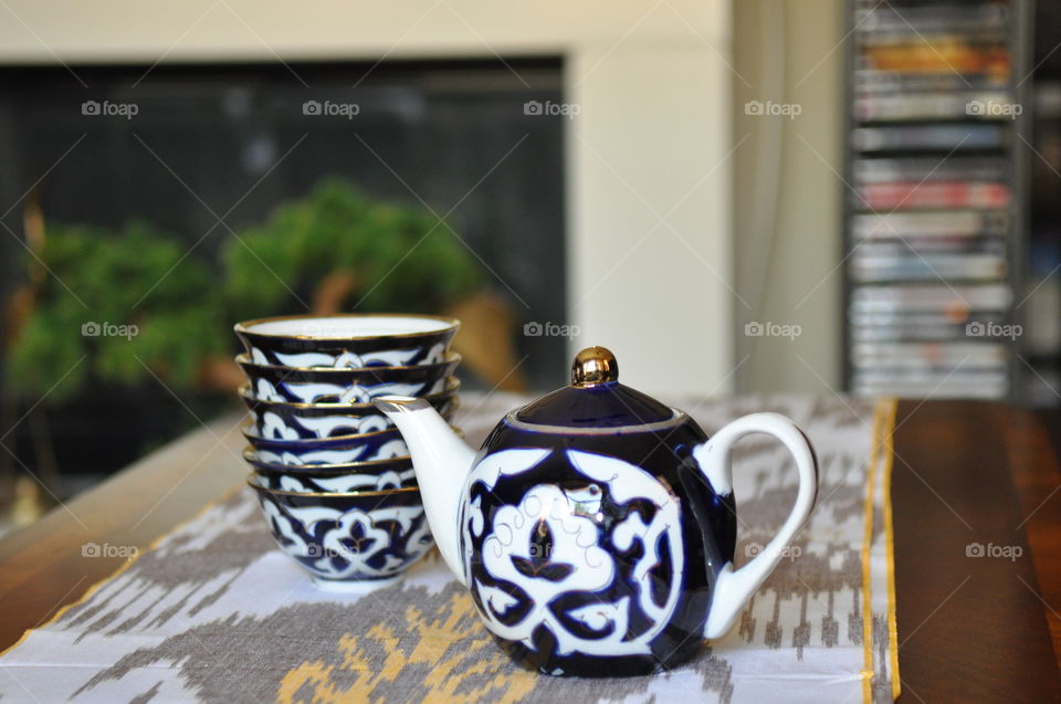 Tea cup on table