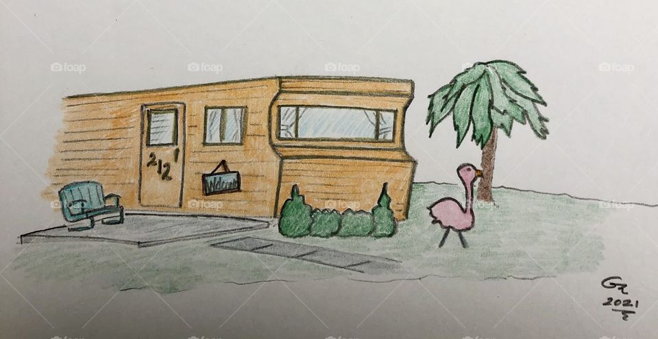 Orange Trailer with Pink Flamingo 
