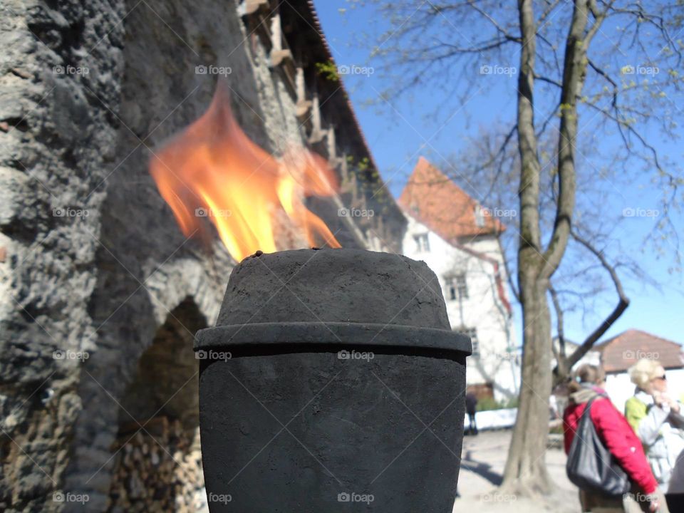 mediaeval torch on fire