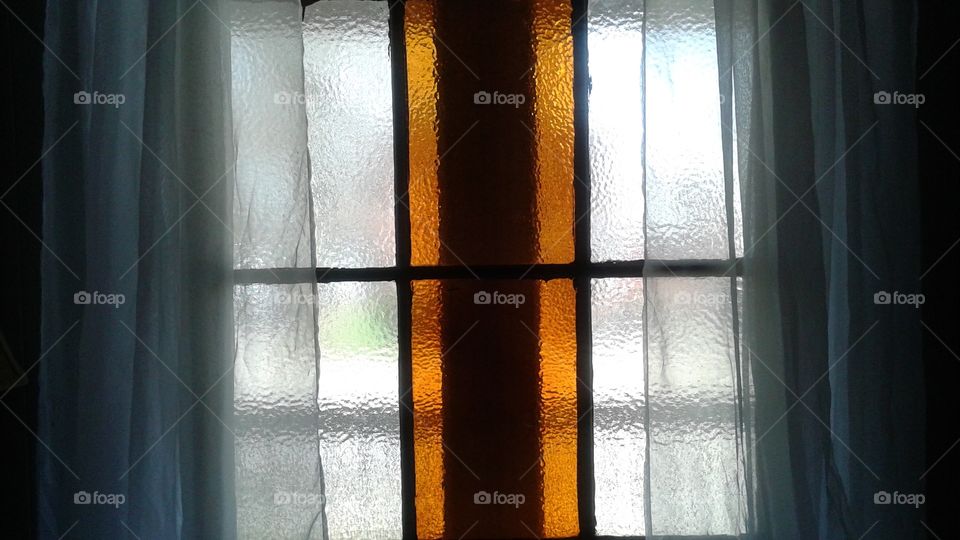 stained glass window. rescued from an old church 