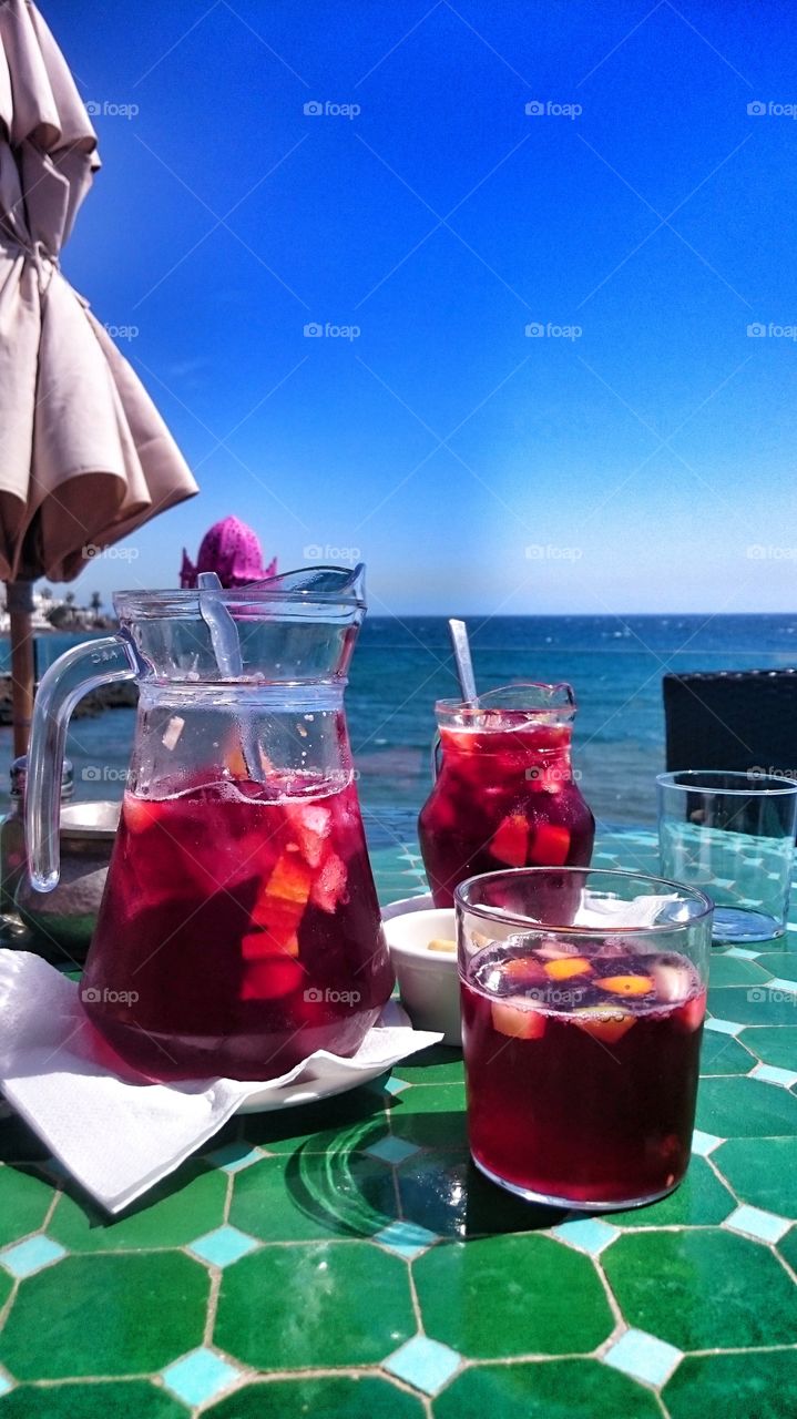 Sangria in jug on table