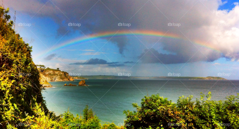 rainbow sea coast cornwall by amj2264