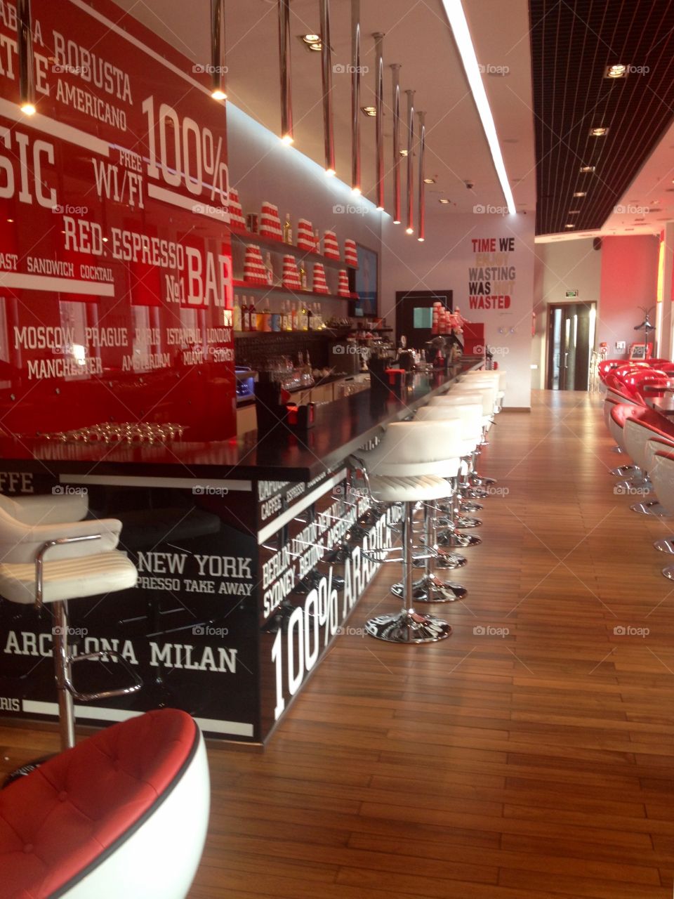 Coffeeshop modern interior design in red and white