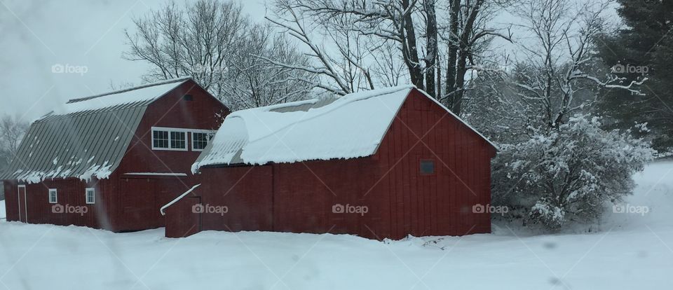 Red barn white snow 