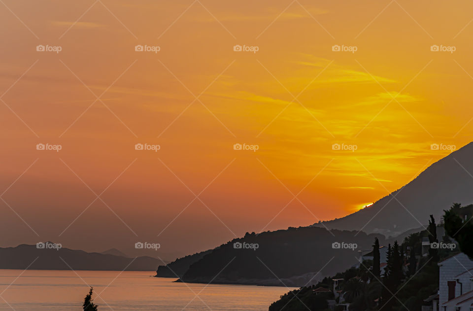 Sunset over the coastline