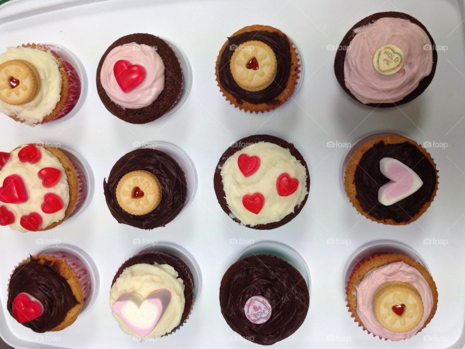 Valentine cupcakes.  Heart, love, Valentine, cake, cakes, cupcakes, hearts, romance, celebrate 