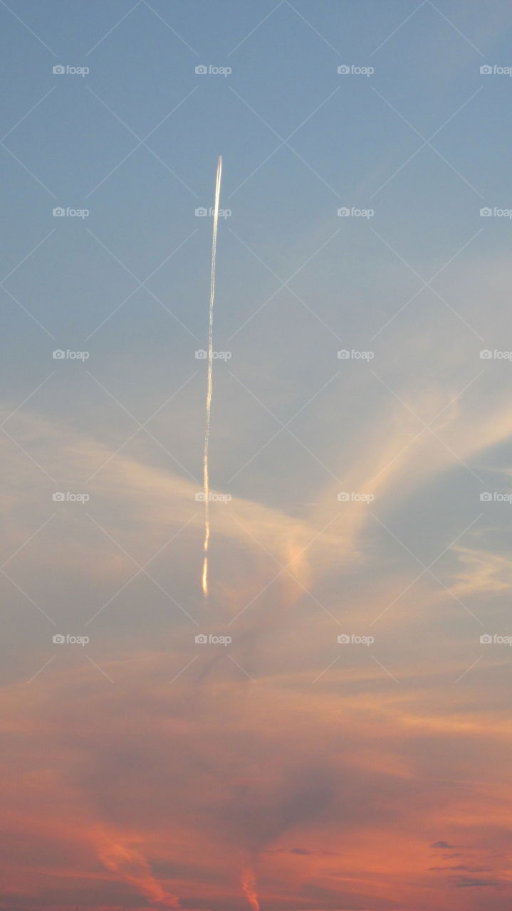 Flight. Sky. Plane. Sunset in Poland
