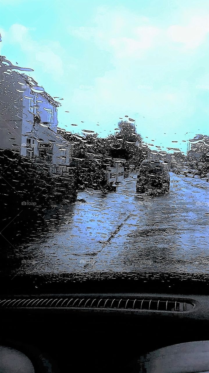 Raining on car windscreen