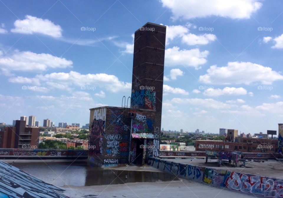 Abandoned factory in Chicago , on top of rooftop.
