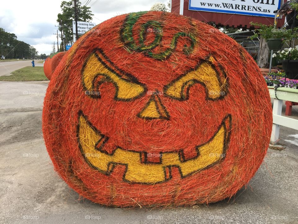 Hay bale jack-o-lantern