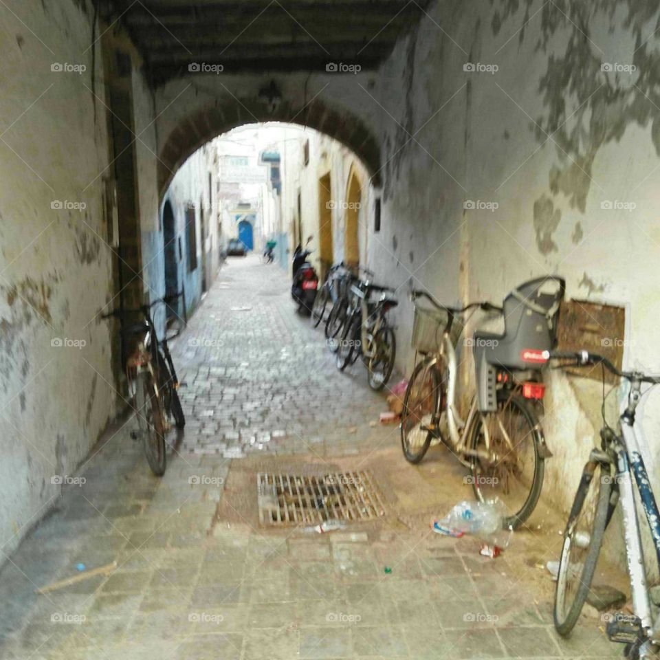 The bicycles in a small street