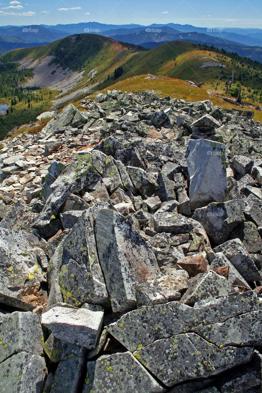 Mountain top rock slide.