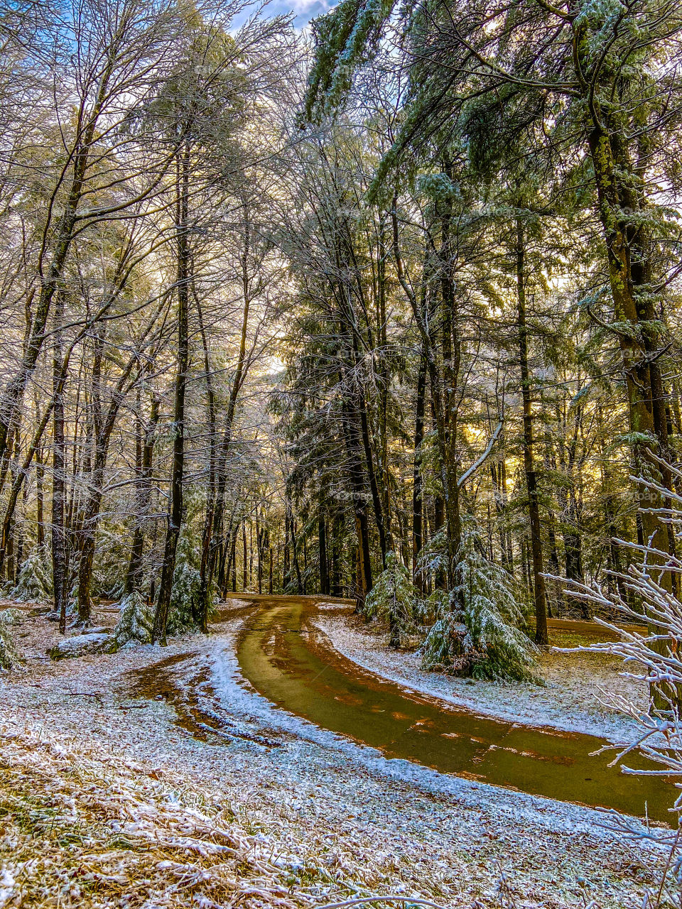 Winter road snow on ground 