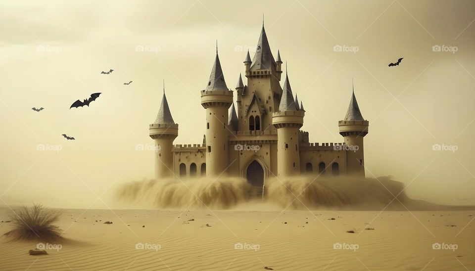 AI generated - Castle in the desert- sand storm