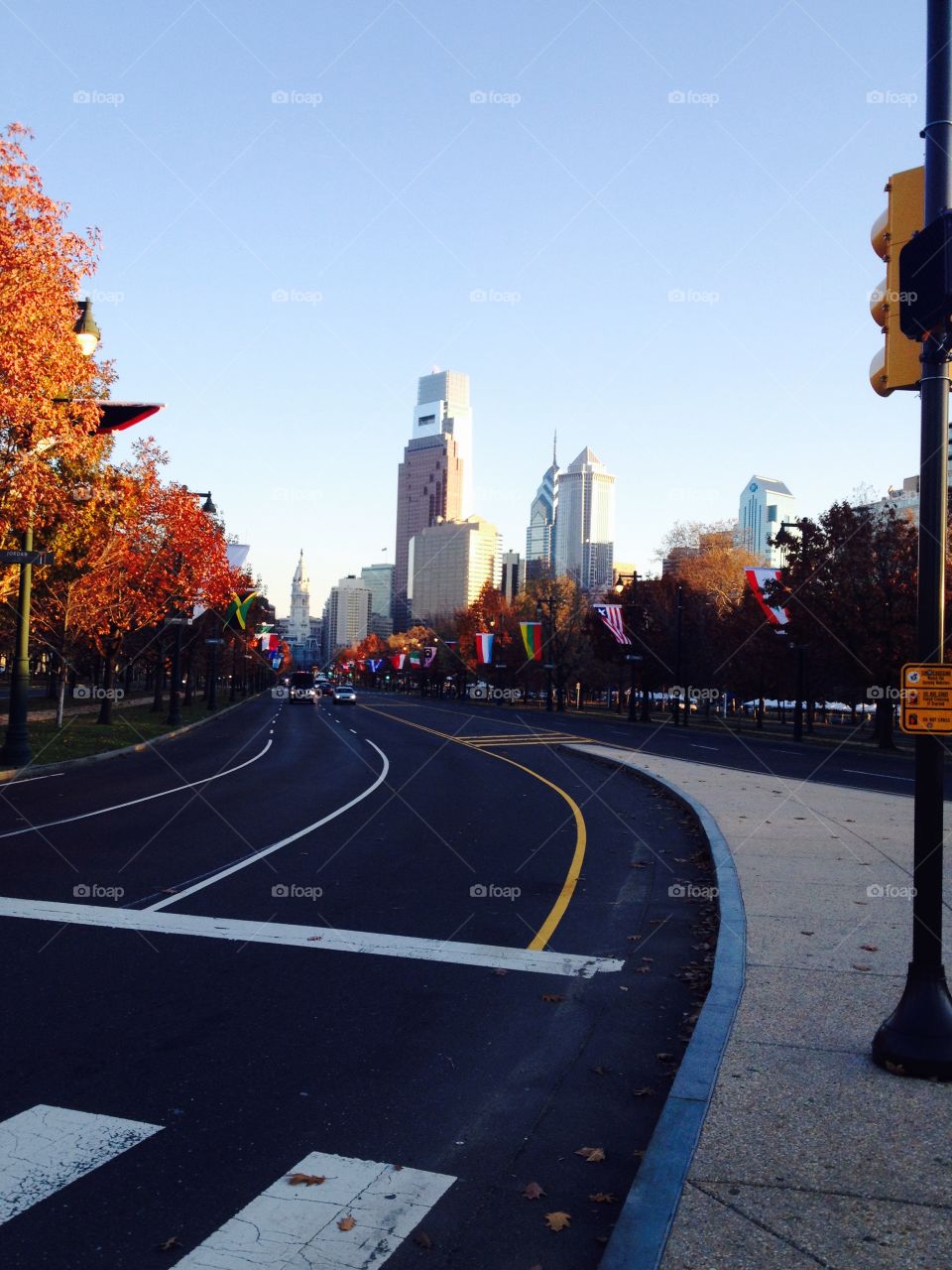 The Parkway. A view of Philadelphia from the Ben Franklin Parkway