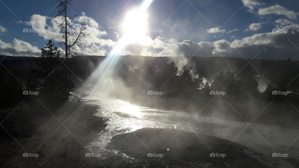 Sunlight and steam at Yellowstone