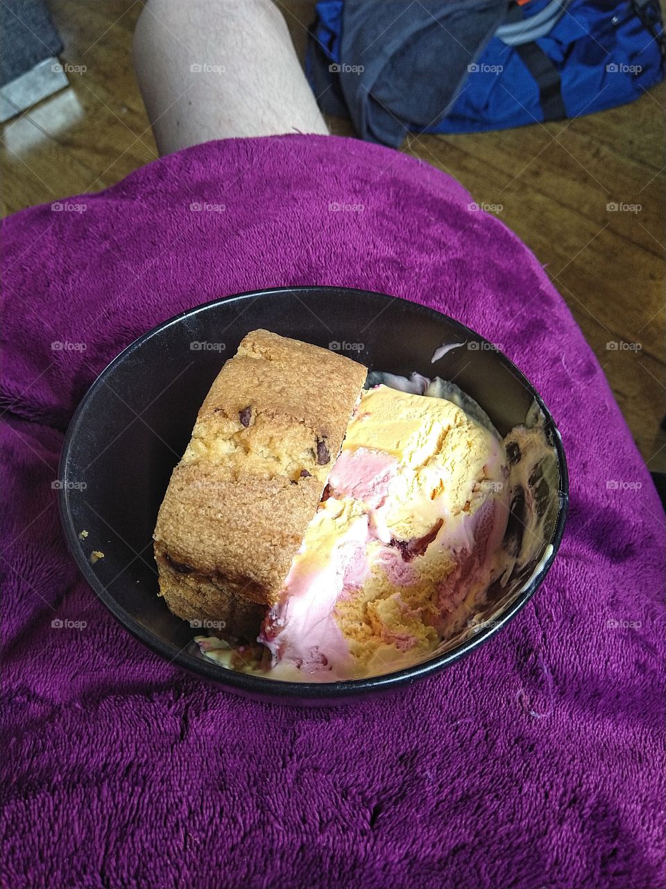 ice-cream and cake on purple pillow