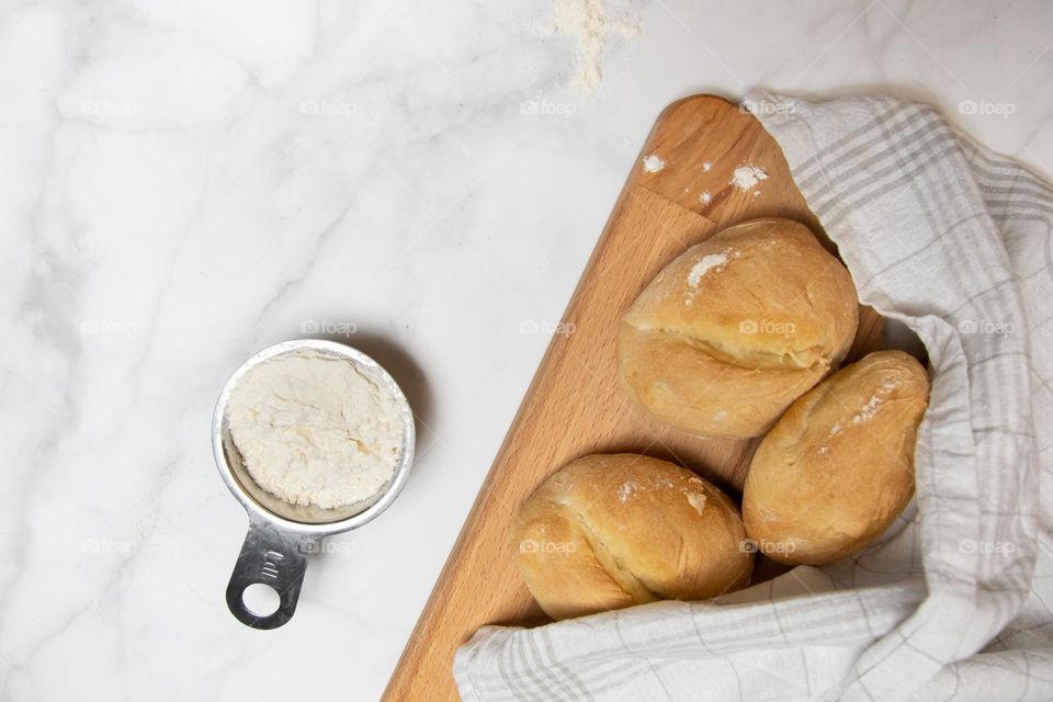 Overhead of freshly baked bread