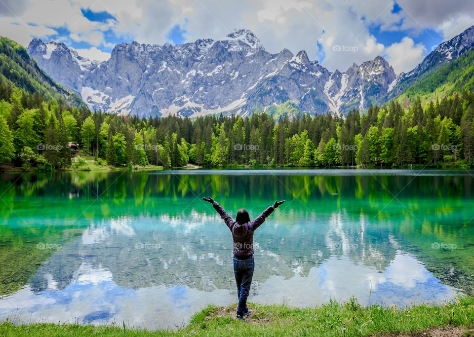 Beautiful scenery of nature with lake and mountains