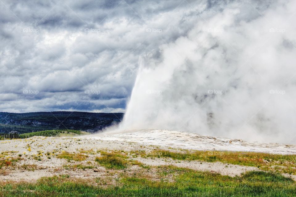 View of geyser in winter