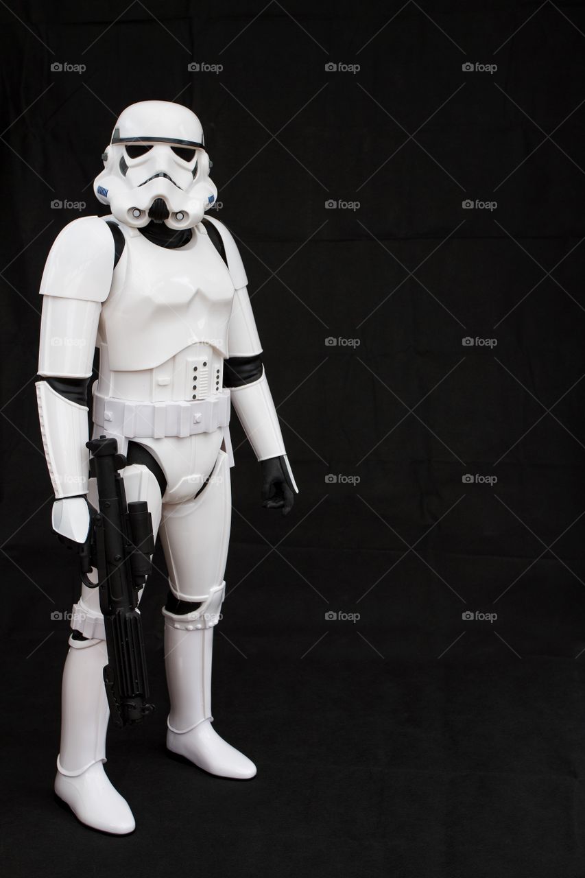 A Star Wars Stormtrooper on a black background.