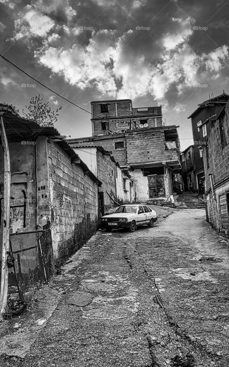 Old buildings in poor city