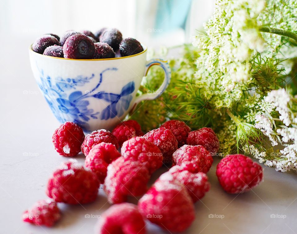 Raspberries and blueberries 