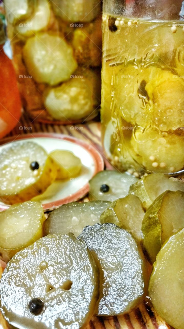 Pickle on cutting board