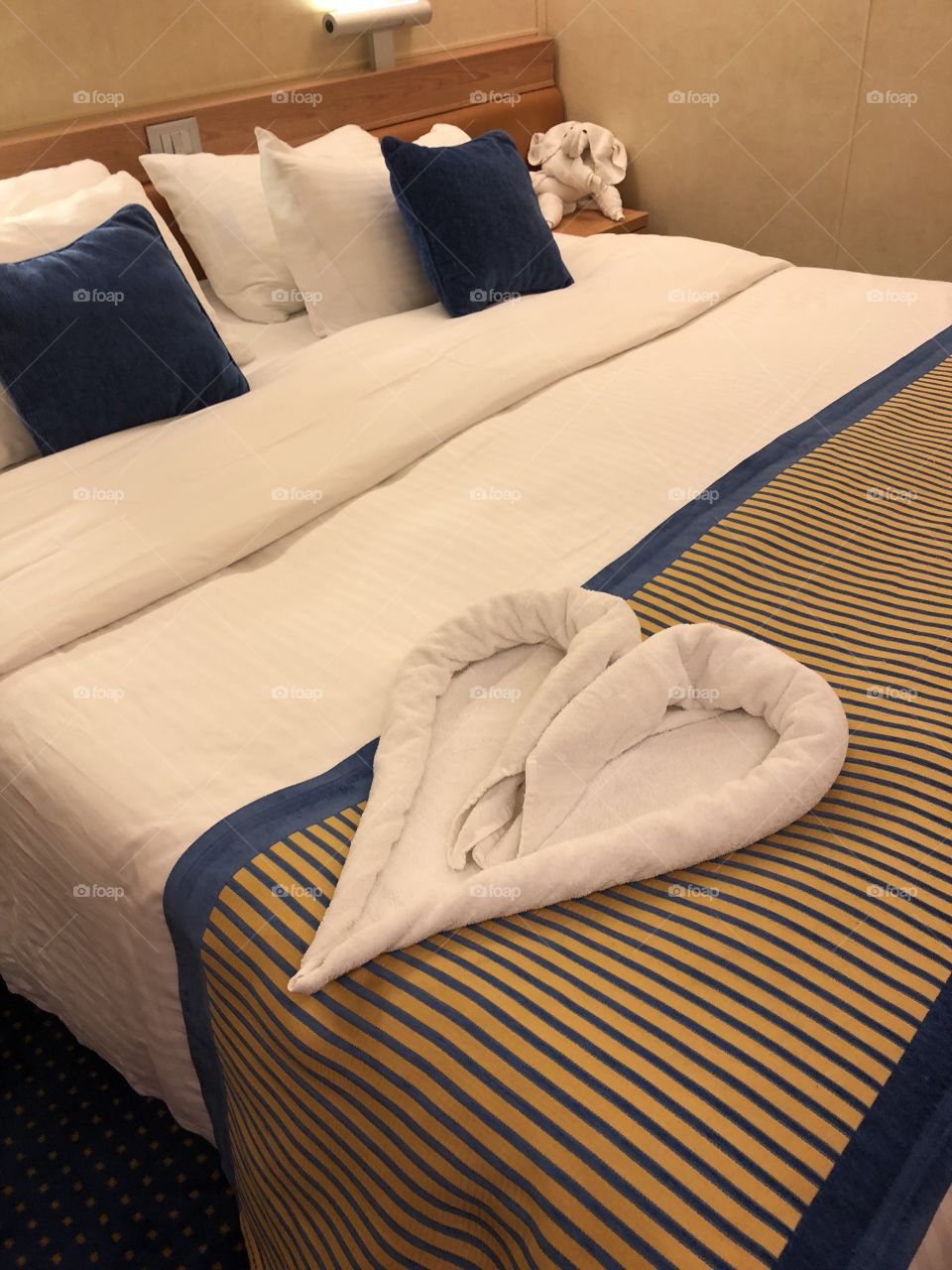 Carnival Sunshine Cruise towel animal, heart, made by our room Stuart on Valentine’s Day 