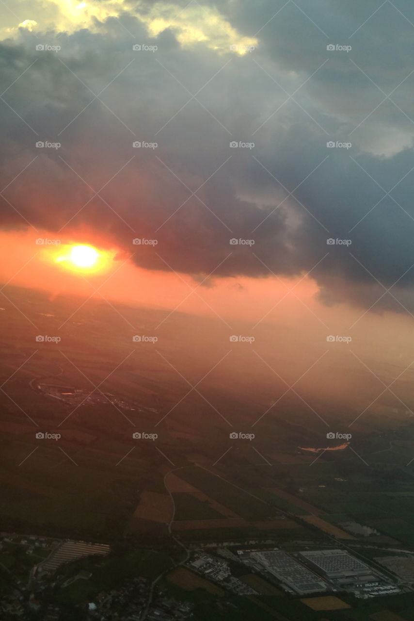 Sunset Storm Clouds from the air over Munich, Germany