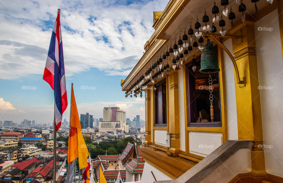 View from Wat Saket to the cityscape of Bangkok Thailand Southeast Asia