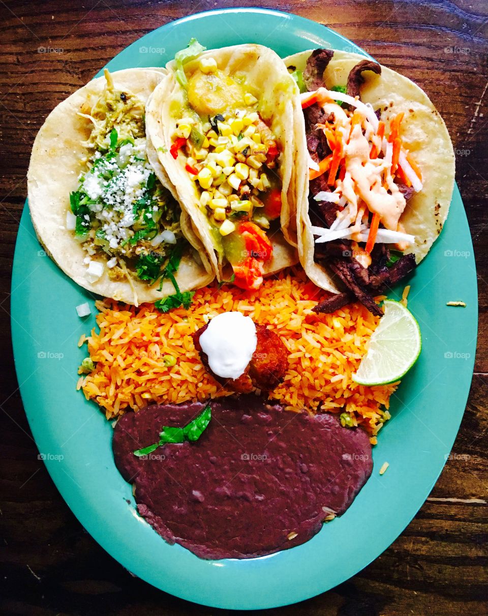 Mexican Meal. Three different tacos make this meal unique