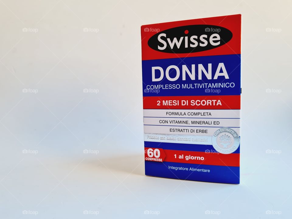 Close up of Swisse multivitamin complex on white background