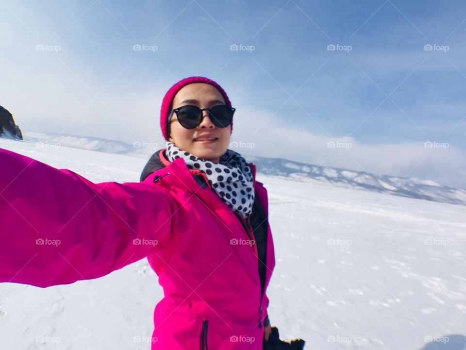 Recording myself with snow and ice everywhere around