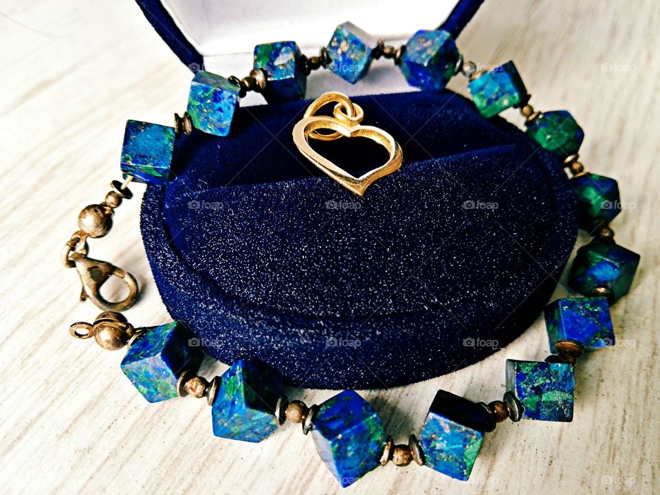 old gold jewelry with lapis lasuli from grandmother