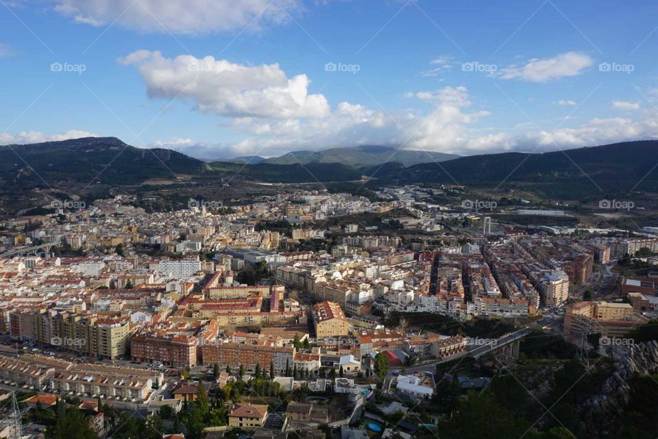 City#view#houses#mountains#sky