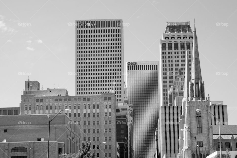 Black and white Tulsa skyline . Photo taken in downtown Tulsa